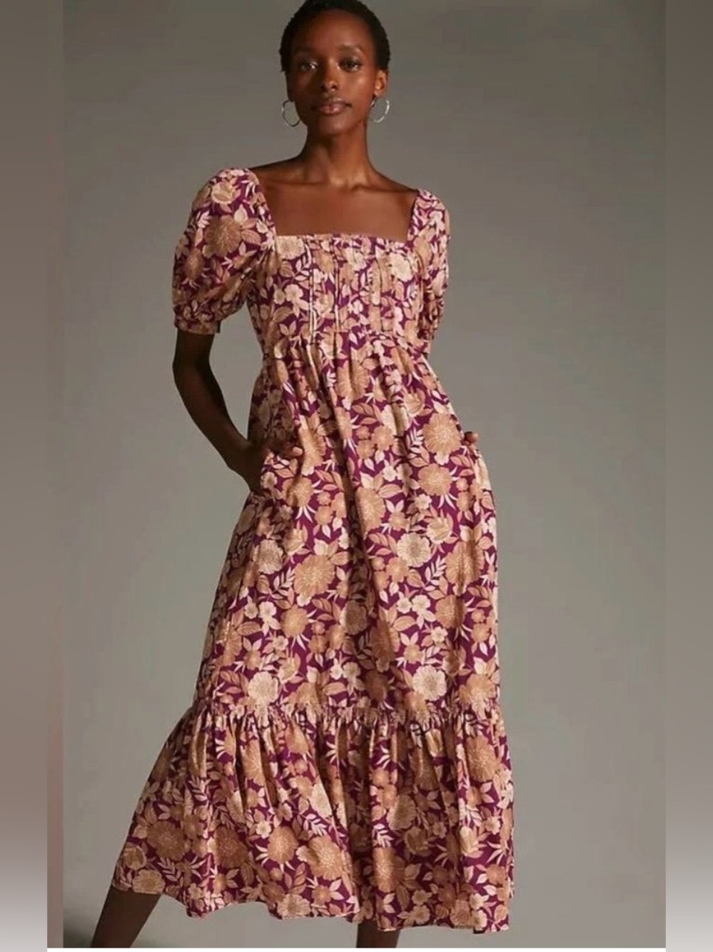 Favorite Daughter Mirka Dress Size 8 Purple Floral Organic Cotton Maxi